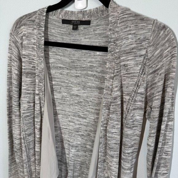 Guess Cardigan Duster Womens Large Gray Open Front Waterfall Draped Chiffon Belt - Picture 3 of 14